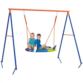 Outsunny Set de leagan pentru gradina, Leagan tip cuib pentru copii scaun de leagan cu structura in forma de A, capacitate de greutate 200kg, Multicolor