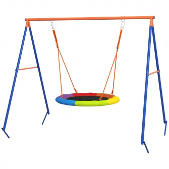 Outsunny Set de leagan pentru gradina, Leagan tip cuib pentru copii scaun de leagan cu structura in forma de A, capacitate de greutate 200kg, Multicolor