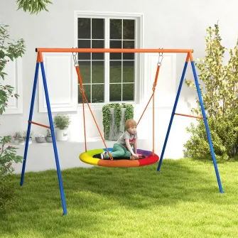 Outsunny Set de leagan pentru gradina, Leagan tip cuib pentru copii scaun de leagan cu structura in forma de A, capacitate de greutate 200kg, Multicolor