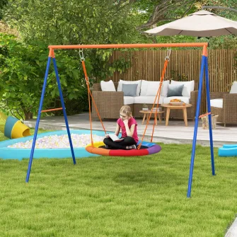 Outsunny Set de leagan pentru gradina, Leagan tip cuib pentru copii scaun de leagan cu structura in forma de A, capacitate de greutate 200kg, Multicolor