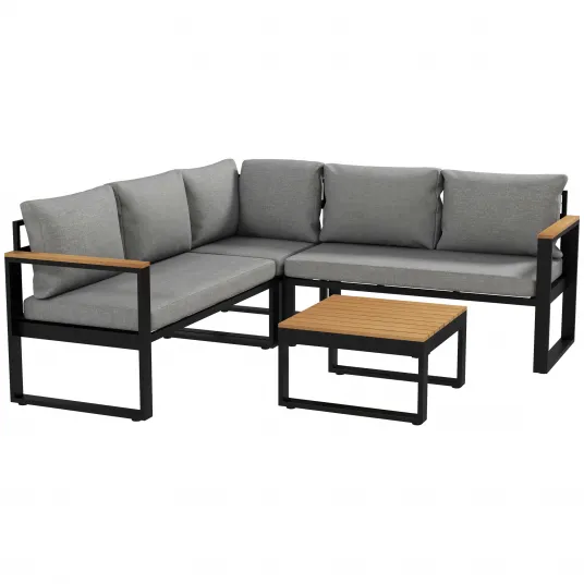Outsunny Set de mobilier pentru gradina din 4 piese cu 2 canapele pentru doua persoane, coltar, masuta de cafea, Mobilier de colt pentru exterior, Gri
