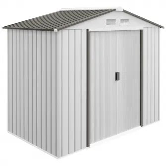 Outsunny Sopron de gradina din tabla de otel, casuta de gradina cu usi glisante, 213x130x185 cm, alb