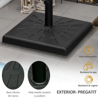Outsunny Suport de baza din rasina 19kg pentru umbrela de gradina, Greutati patrate pentru suportul pentru umbrele de exterior de pe piata pentru stalpi de Φ32mm, Φ38mm si Φ48mm, negru