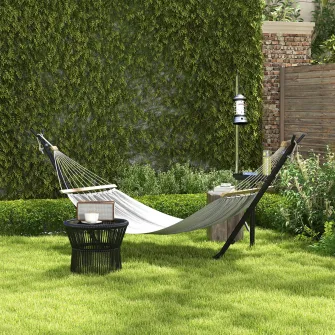 Outsunny Suport pentru hamac 9,4ft si suport lateral pentru tava, Suport pentru plasa de hamac cu cadru din otel, pentru hamacuri stil plasa, stil brazilian, stil plat, stil franghie, Negru