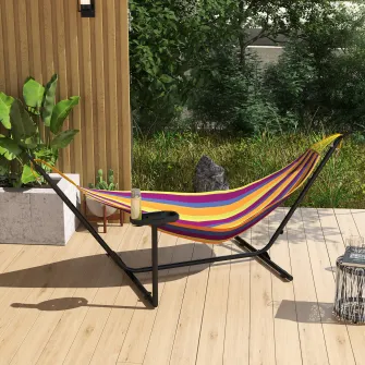 Outsunny Suport pentru hamac 9,4ft si suport lateral pentru tava, Suport pentru plasa de hamac cu cadru din otel, pentru hamacuri stil plasa, stil brazilian, stil plat, stil franghie, Negru