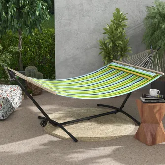 Outsunny Suport pentru hamac 9,5ft, Hamac portabil cu roti, Suport reglabil pentru plasa de hamac cu geanta de transport, pentru hamacuri stil plasa, stil brazilian, stil plat, stil franghie, Negru
