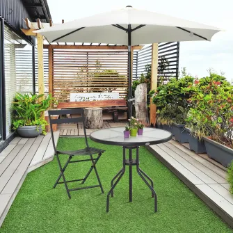 Outsunny Tavolino da Giardino con Piano in Vetro Temperato e Foro per Ombrellone Acciaio Ф80 x 72 cm Nero