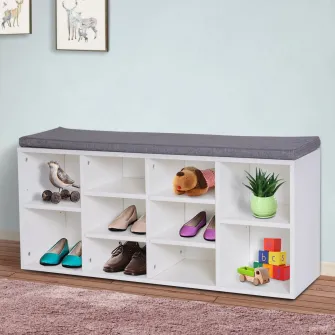 Pantofar Homcom, Rafturi reglabile, Din lemn, 104x30x48 cm, Alb/Gri