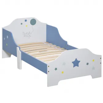 Pat copii +3 ani cu protectii laterale 143x74x59cm Albastru-Alb