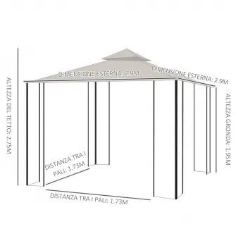 Pavilion de gradina cu acoperis dublu 3x3m, bej, Outsunny