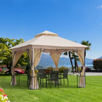 Pavilion de gradina cu acoperis dublu 3x3m, bej, Outsunny
