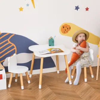 Qaba Set de Masa si Scaun din Lemn pentru Copii, Ideal pentru Arte, Mese, Teme, Masa de Activitati pentru Copii Draguta pentru Varsta de 3 ani +, Gri