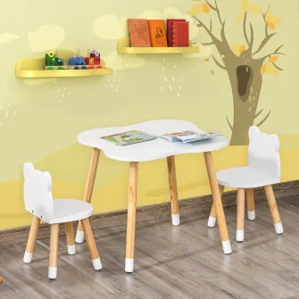 Qaba Set de Masa si Scaun din Lemn pentru Copii, Ideal pentru Arte, Mese, Teme, Masa de Activitati pentru Copii Draguta pentru Varsta de 3 ani +, Gri