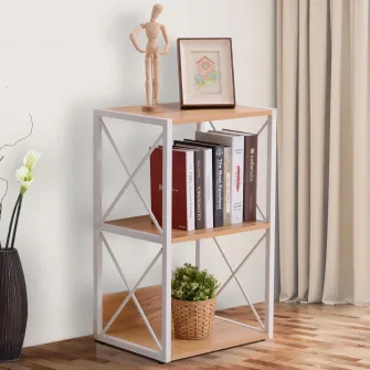 Raft biblioteca Homcom, 3 Polite, Lemn/Otel, 40 x 35 x 72.5 cm, Maro