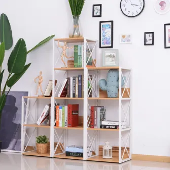 Raft biblioteca Homcom, 3 Polite, Lemn/Otel, 40 x 35 x 72.5 cm, Maro