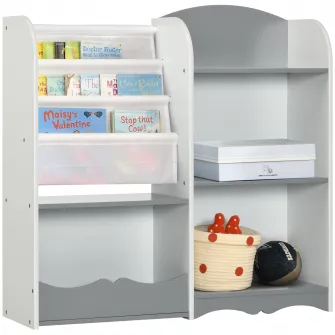 Raft pentru jucarii pentru copii ZONEKIZ Mobilier dormitor din lemn, mobilier pentru sufragerie si cresa, 85x26x84cm, de culoare gri