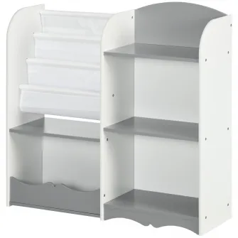 Raft pentru jucarii pentru copii ZONEKIZ Mobilier dormitor din lemn, mobilier pentru sufragerie si cresa, 85x26x84cm, de culoare gri