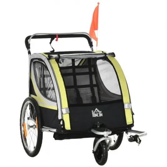 Remorca 2 in 1 pentru bicicleta Homcom, Centura de siguranta, Otel/Poliester, 142x75x101 cm, Negru/Galben