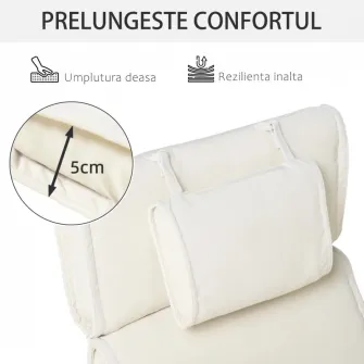 Saltea pentru Sezlong Scaun de Gradina, Alb, Crem,198x53x5cm