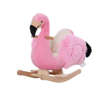 Scaun balansoar Homcom, Model flamingo, Lemn, 60x33x52 cm, Roz