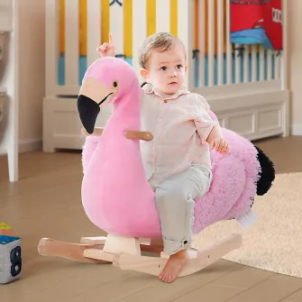 Scaun balansoar Homcom, Model flamingo, Lemn, 60x33x52 cm, Roz