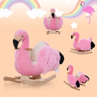 Scaun balansoar Homcom, Model flamingo, Lemn, 60x33x52 cm, Roz