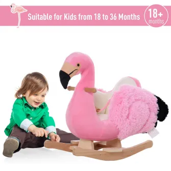 Scaun balansoar Homcom, Model flamingo, Lemn, 60x33x52 cm, Roz