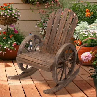 Scaun balansoar Outsunny Adirondack, Model rustic 2 roti, Lemn, Capacitate 113 kg, 88x68x97cm, Maro