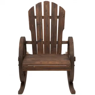 Scaun balansoar Outsunny Adirondack, Model rustic 2 roti, Lemn, Capacitate 113 kg, 88x68x97cm, Maro