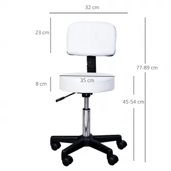 Scaun de bar HOMCOM, Piele ecologica, Inaltime reglabila, Alb