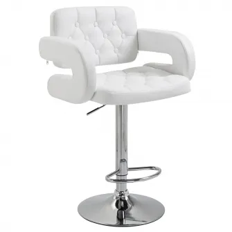 Scaun de bar rotativ Homcom, Cu cotiere, Inaltime ajustabila, Piele ecologica/Metal, 64x50x94-114cm, Alb
