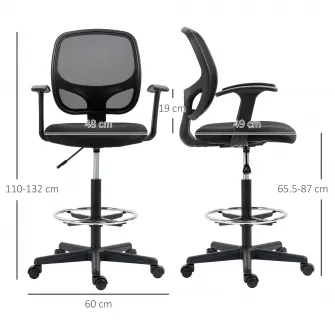 Scaun de birou, Vinsetto, Otel/Nailon, Inaltime reglabila, Roti pivotante, 60 x 56 x 110-132 cm, Negru