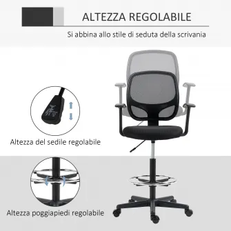 Scaun de birou, Vinsetto, Otel/Nailon, Inaltime reglabila, Roti pivotante, 60 x 56 x 110-132 cm, Negru