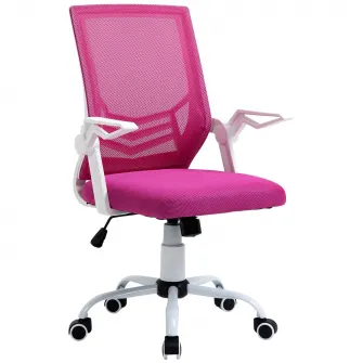 Scaun ergonomic de birou Vinsetto, Cu roti, Inaltime reglabila, Poliester/Nylon, 62.5x55x94-104cm, Roz/Alb
