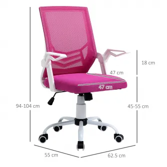 Scaun ergonomic de birou Vinsetto, Cu roti, Inaltime reglabila, Poliester/Nylon, 62.5x55x94-104cm, Roz/Alb
