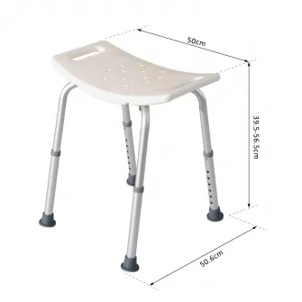 Scaun pentru dus baie, Homcom, Anti-alunecare, Alb, 50x50.6x39.5-56.5 cm