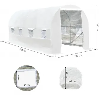 Sera agricola Garden Tunel, Outsunny, Otel/Polietilena, Rezistent la UV, 5 x 2 x 2 m, Alb
