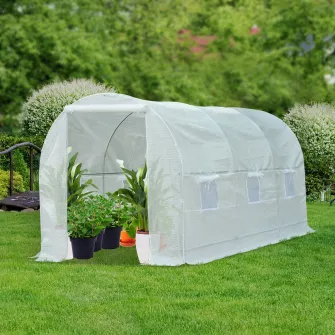 Sera de gradina pentru tunel exterior pentru plante din PE cu tevi de fier, alb, 450x200x200cm
