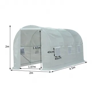 Sera de gradina pentru tunel exterior pentru plante din PE cu tevi de fier, alb, 450x200x200cm