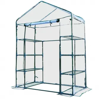Sera dreptunghiulara, Outsunny, Otel/PVC, 8 rafturi, 143 x 73 x 195 cm, Verde/Transparent