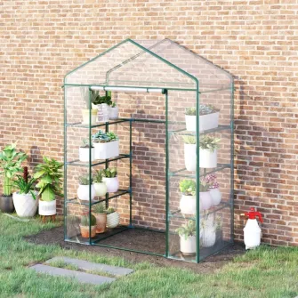 Sera dreptunghiulara, Outsunny, Otel/PVC, 8 rafturi, 143 x 73 x 195 cm, Verde/Transparent
