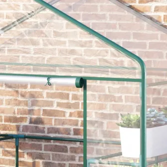 Sera dreptunghiulara, Outsunny, Otel/PVC, 8 rafturi, 143 x 73 x 195 cm, Verde/Transparent