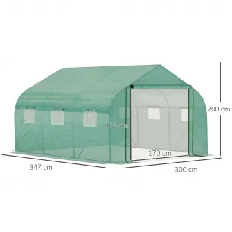 Sera pentru legume Outsunny, Metal/Polietilena, 6 ferestre, 347x300x200 cm, Verde