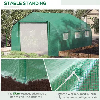 Sera pentru legume Outsunny, Metal/Polietilena, 6 ferestre, 347x300x200 cm, Verde