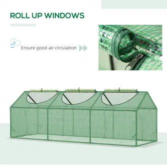 Sera pentru plante Outsunny, 3 ferestre, Polietilena/Otel, 180x60x60 cm, Verde