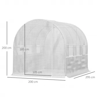 Sera tunel, Outsunny, PE/Otel, 6 ferestre, 295x200x200 cm, Alb