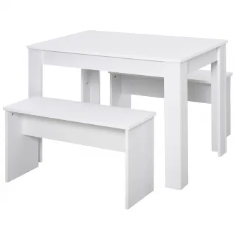 Set 1 masa si 2 banci HOMCOM, PAL, 110x70x75 cm, Alb
