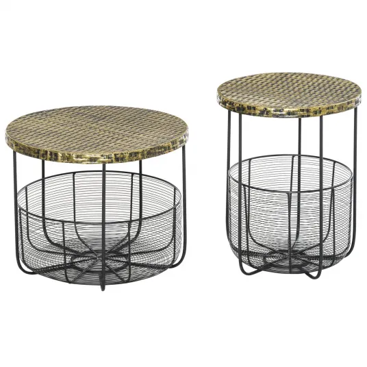 Set 2 mese de cafea cu cosuri Outsunny, Metal, Negru/Bronz