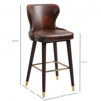 Set 2 scaune bar, Homcom, Lemn/Otel, Max 120 kg, 52x53x101 cm, Maro inchis