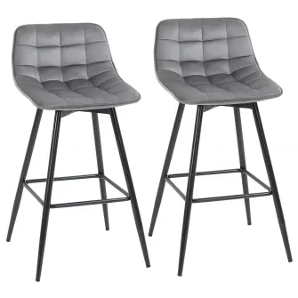 Set 2 Scaune de Bar HOMCOM Captusite Stil Nordic Catifea, Gri